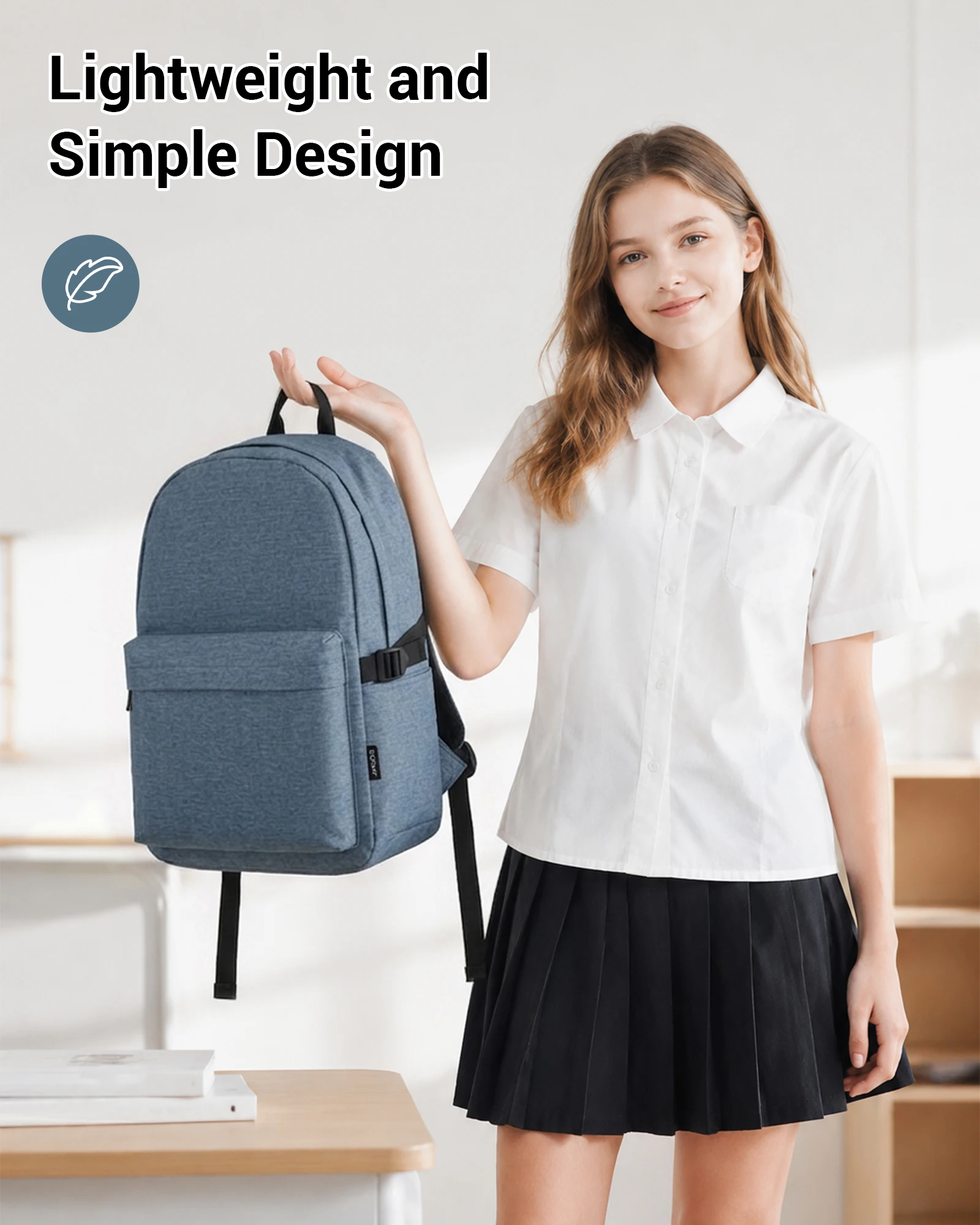 Kono College-Rucksack, leichter, stilvoller und wasserabweisender Tagesrucksack für 15,4 Zoll Laptop, ideal für Schule, Reisen