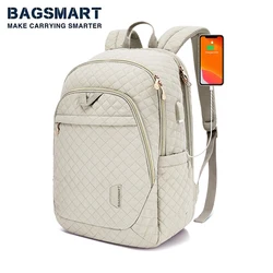 BAGSMART-Sac à Dos de Voyage Antivol pour Femme, Cartable d'Université avec Port de Chargement USB, 15.6