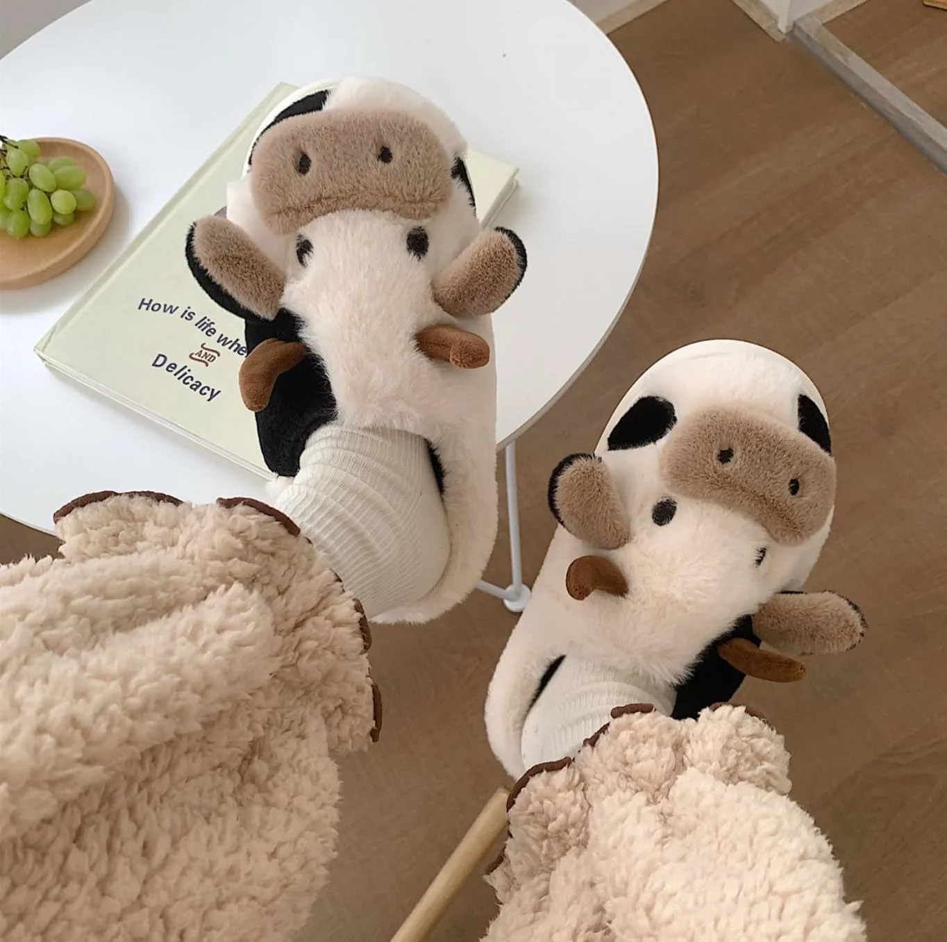 Slippers For Women,Cow Slippers,Womens Fuzzy Slippers,Cute Animal Cartoon Fluffy Plush House Slippers For Women Men Indoor