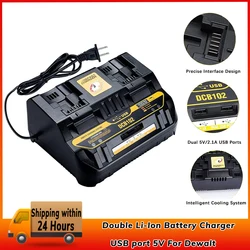 USB port 5V For Dewalt 12V 14.4V 18V Dcb101 Dcb200 Dcb140 Dcb105 EU US Tool Power charger Dcb102 Double Li-Ion Battery Charger