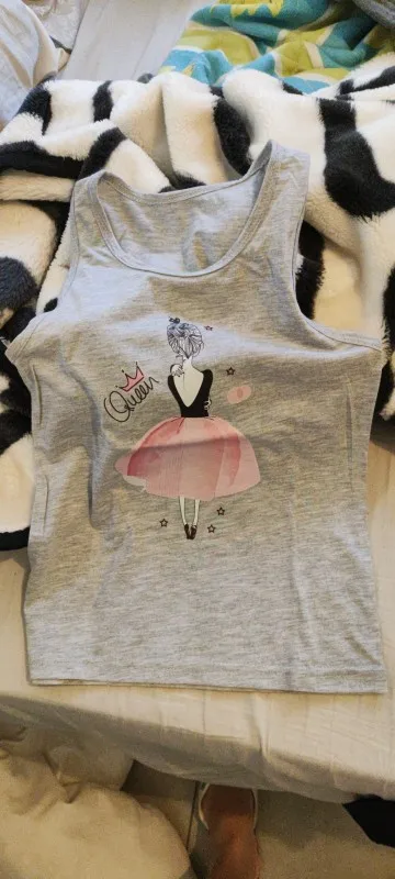 Kawaii Girls Sleeveless T Shirts Ballet Dance Kids Cartoon Print Vest Dancer Summer Children's Cotton Tank Tops Fashion Clothes photo review