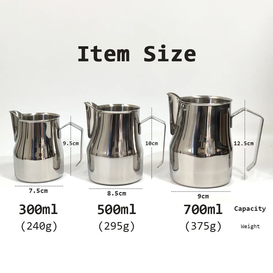 Coffee Milk Jug Easy Pour Spout Espresso Milk Cup Stainless Steel Europa Professional Milk Pitcher Steaming Jug 300/500/700ml