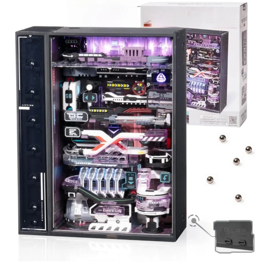 ROKR 3D Puzzle Modellbausatz DIY Murmelbahn-Modell mit Elektrischer LED-Beleuchtung Gaming-Schreibtisch Zukunftsstadt für Männer Kinder MR02S