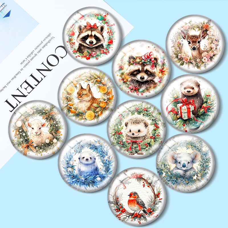 

Cute Christmas Animal Wreath 10pcs 12mm/16mm/18mm/30mm Round Photo Glass Cabochon 25mm Demo Flat Back Making findings