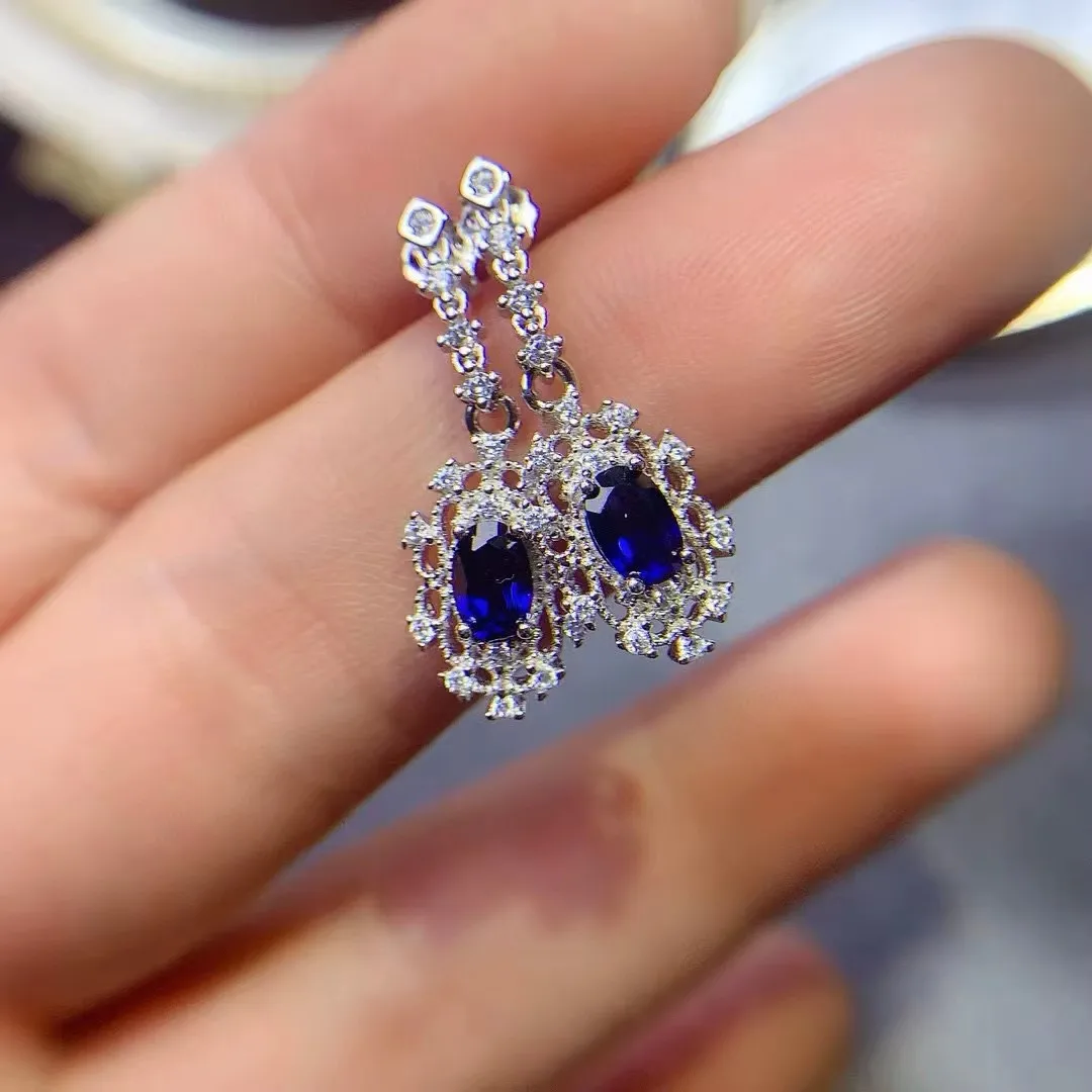 KJJEAXCMY Fine Jewelry Natural Sapphire Women's Earrings S925 Silver Electroplating Process Inlaid High Clarity Support Testing