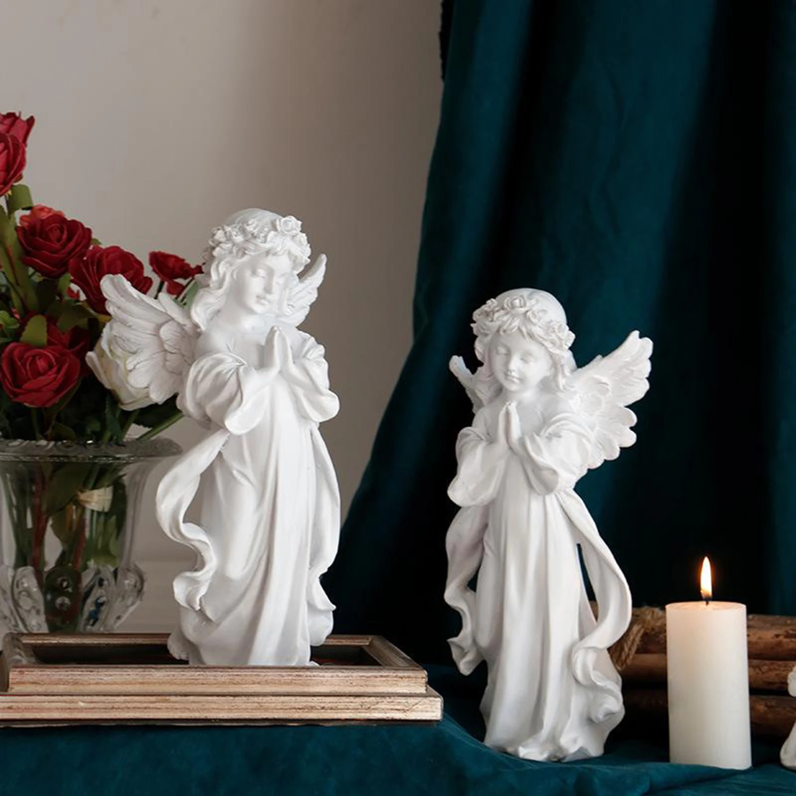 Cute Resin Praying Angel Figurine European Style Fairy Prayer Angel Shelf Sculpture Desktop Ornament Carving Crafts