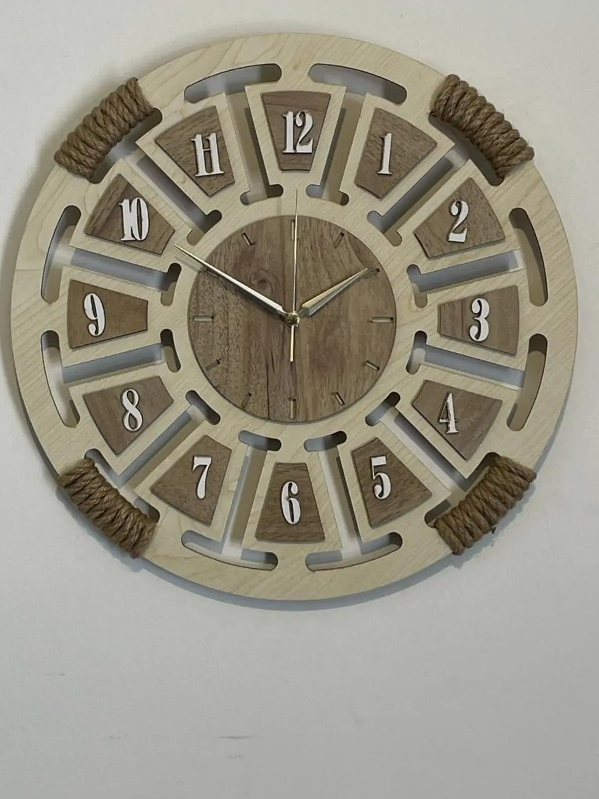 Decorative Rope Wall Clock Natural Wood Custom Laser Cut Home Office Living Room Decoration