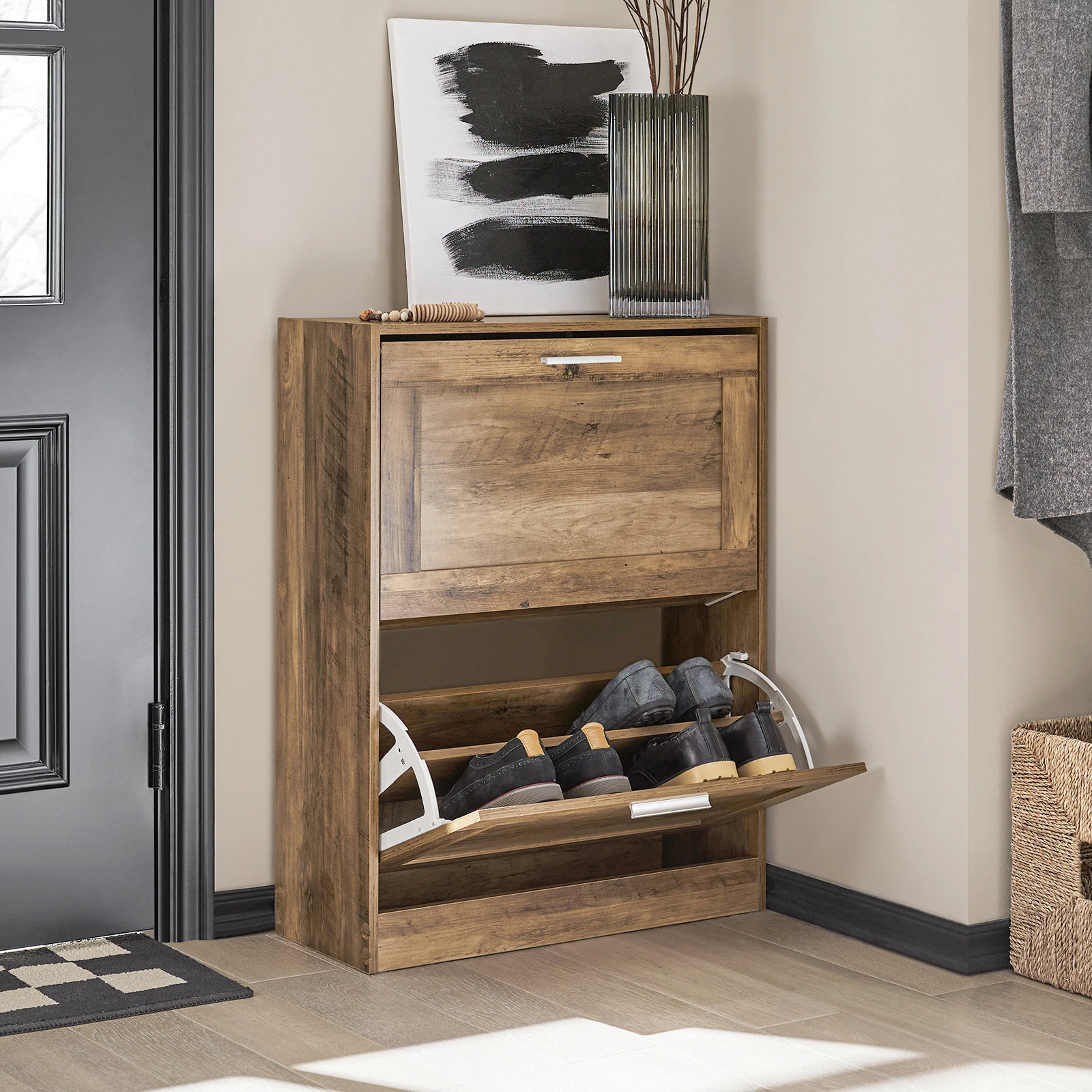 SoBuy FSR137 Zapatero volquete, mueble para zapatos con 2 solapas, Zapatero estrecho, cómoda para zapatos BHT, aproximadamente: 60x79x23cm