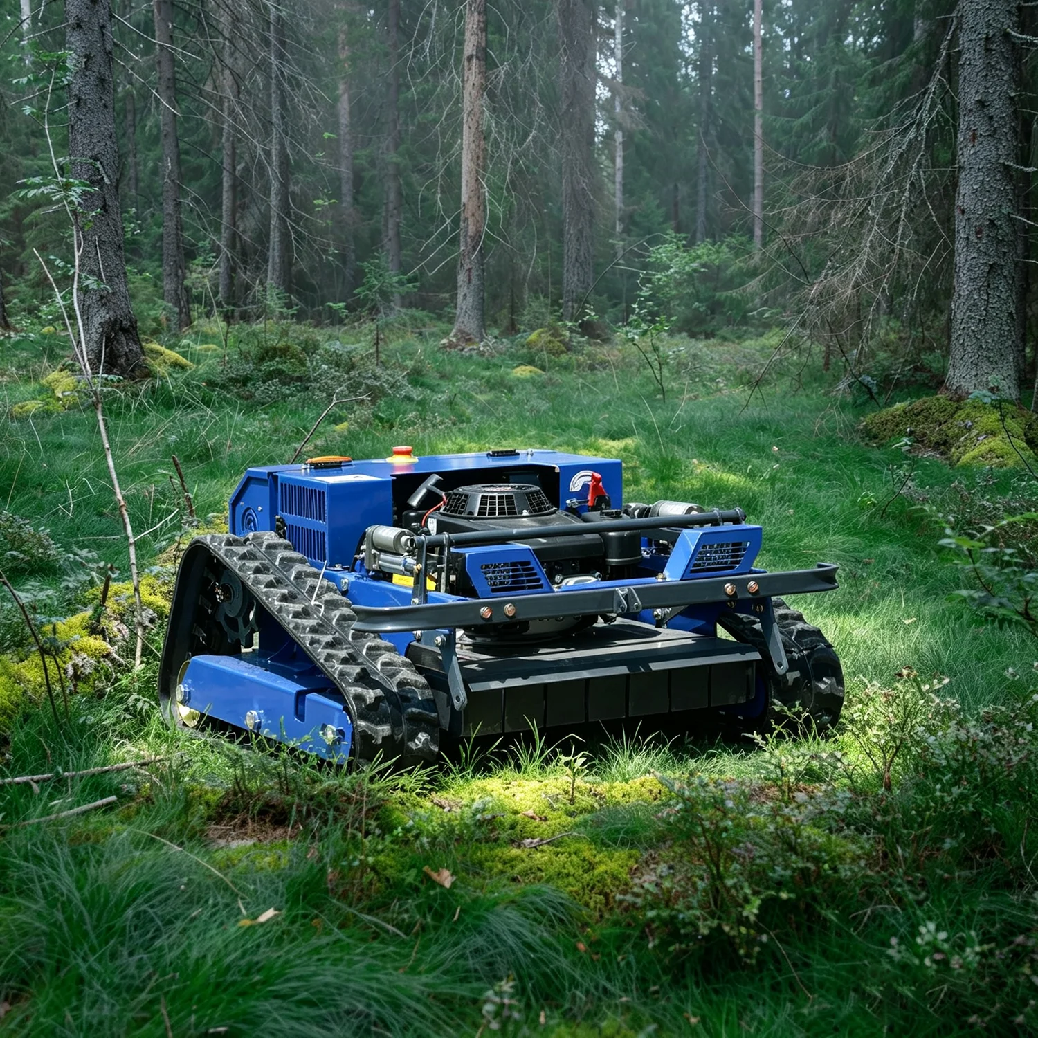 This electric remote-controlled lawn mower features a tracked design and supports an operating angle of 45°. It comes equipped with an industrial-grade remote control and features zero turning radius and an adjustable cutting height of 15cm.
