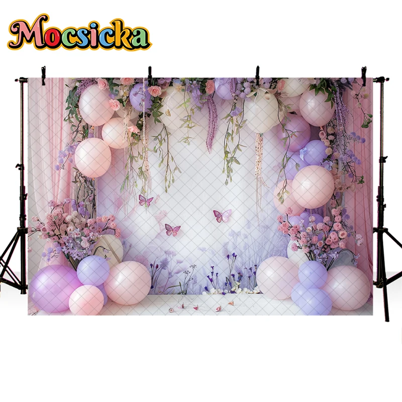 Mocsicka Photography Background Spring Floral Balloon Butterfly Decor Cake Smash Baby Shower Kids Portrait Backdrop Photo Studio