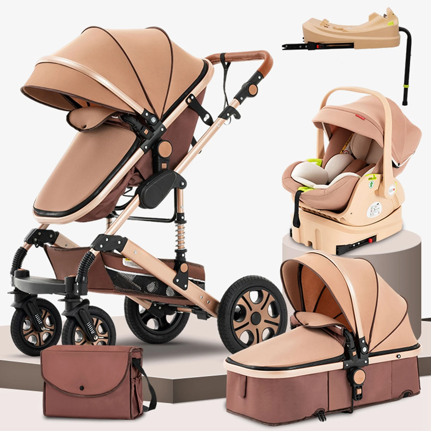 

Baby Stroller Combo Car Seat Travel System for Newborn with Isofix Base,Baby Carriage 3in1 Reversible Toddler Stroller