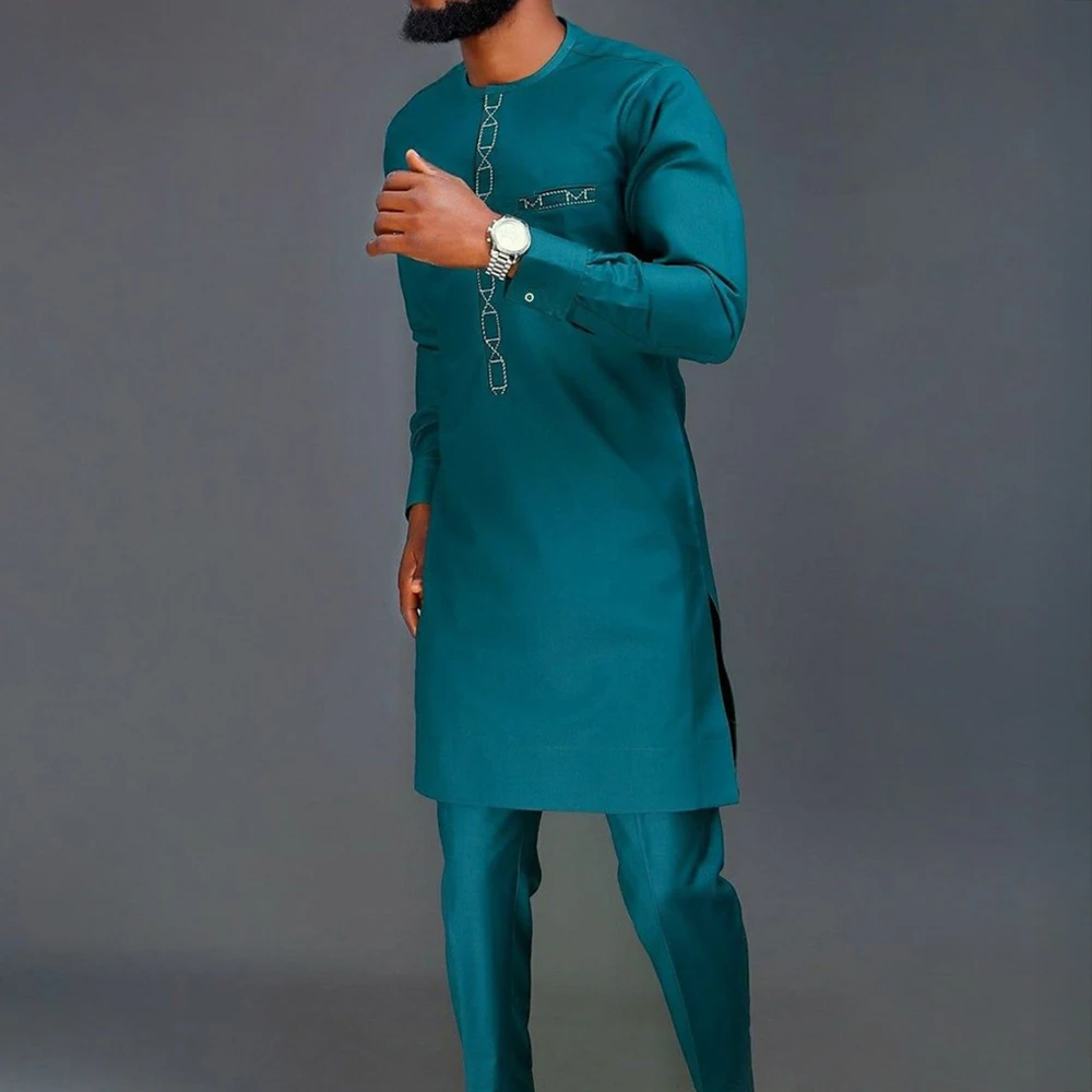 Abiti eleganti tradizionali da uomo africani estivi Outfit Dashiki 2 pezzi camicia e pantaloni Set completo di vestiti firmati Costume di marca Abaya