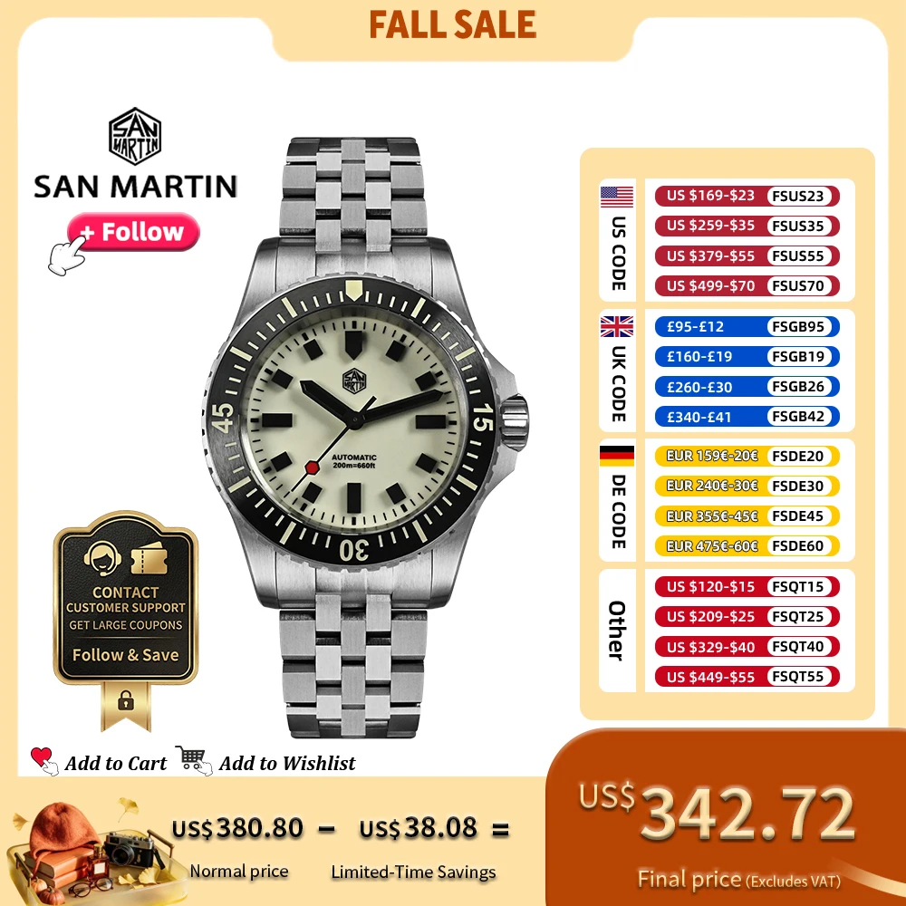 San Martin Toolwatch 1200HV Hardening Coating Luminous Dial ST2130 Automatic Mechanical Diver Watches for Men Sapphire SN0012
