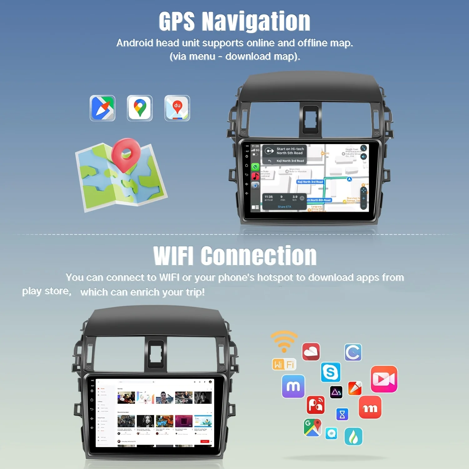 9 inch Wireless Car Radio for Toyota Corolla 2009 2010 2011 2012 2013 Support CarPlay Android Auto, 2+32G Touch Screen Car Stere - Image 3