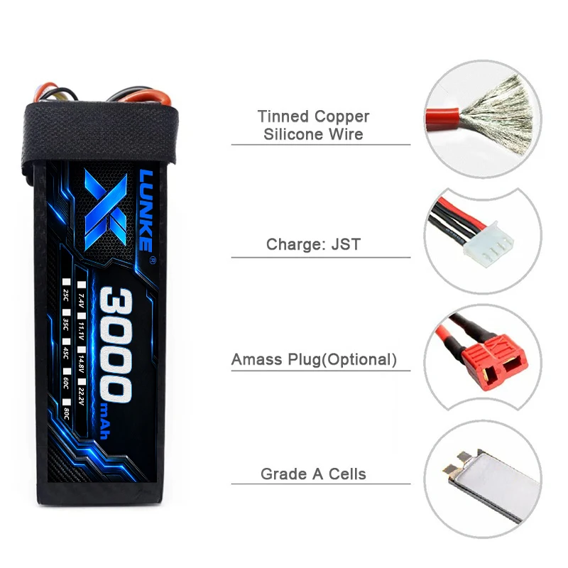 3S 11.1V 3000mAh 100C LiPo Battery Pack XT60 Plug High Discharge Battery for FPV Racing Drone RC Airplane