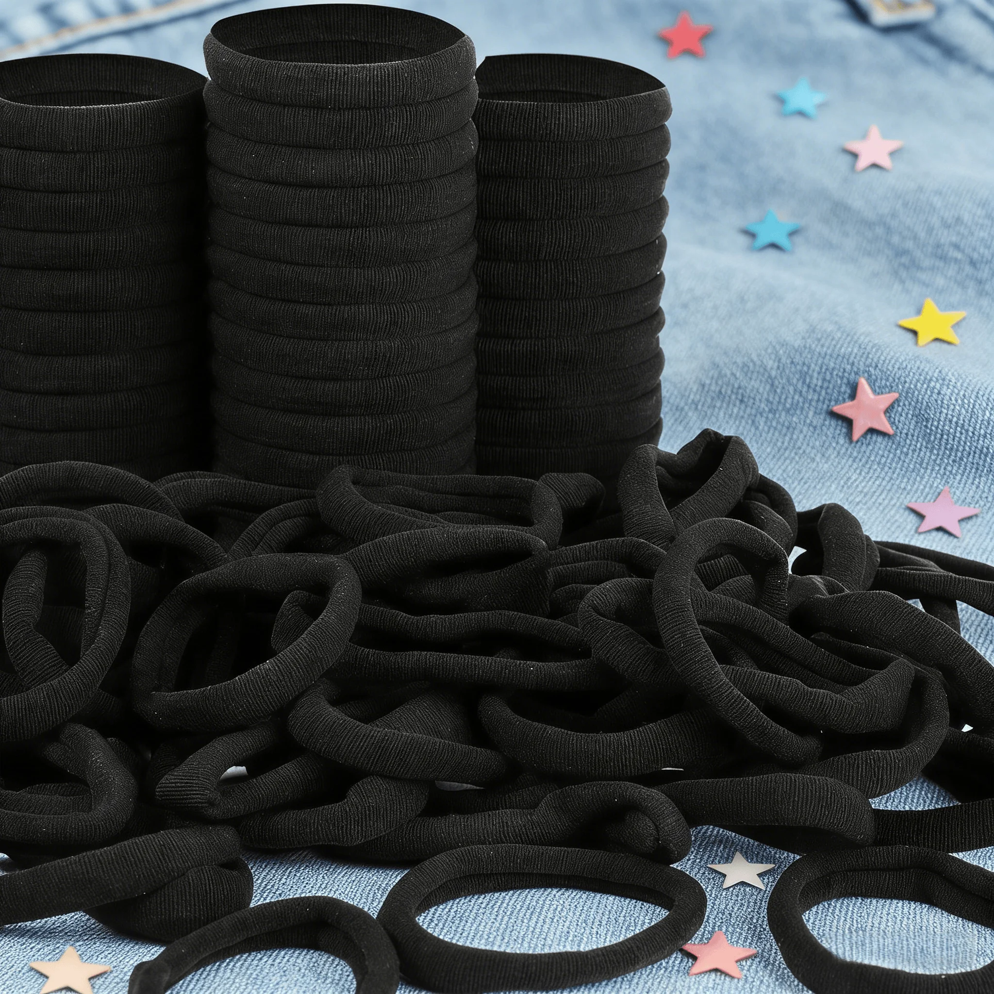 50 Buah Ikat Rambut Hitam - Set Besar dari Ikat Rambut Elastis Lembut yang Tidak Merusak Rambut