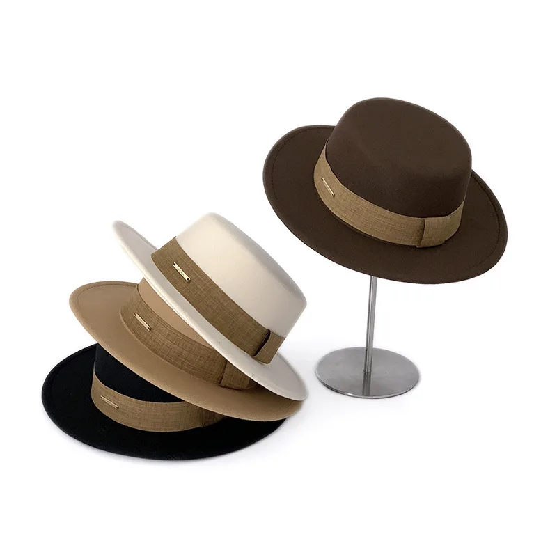 French fedora women wide brim soft fedora Canotier Hat Flat Top Fedora wholesale Garrotin style hat unisex chapeau шляпа