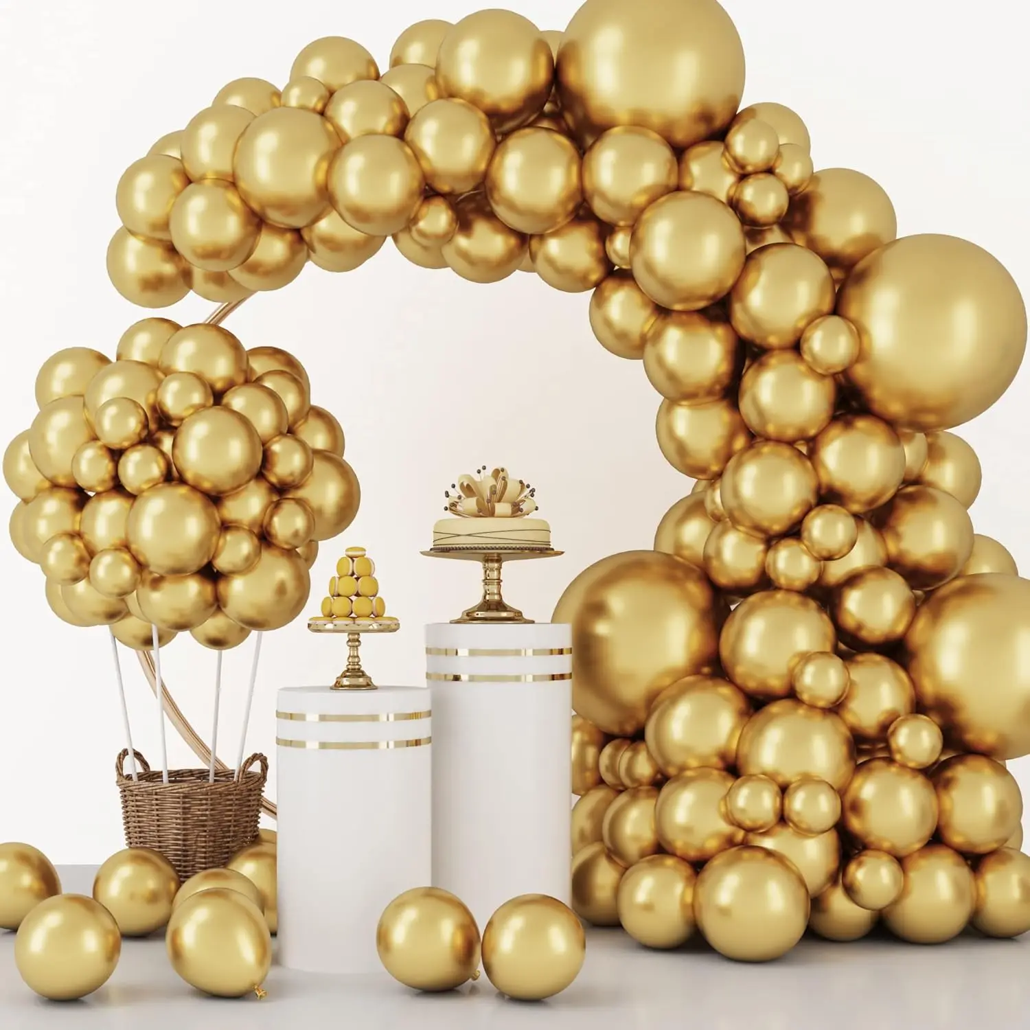 129-Piece Metallic Gold Latex Balloon Kit - 18