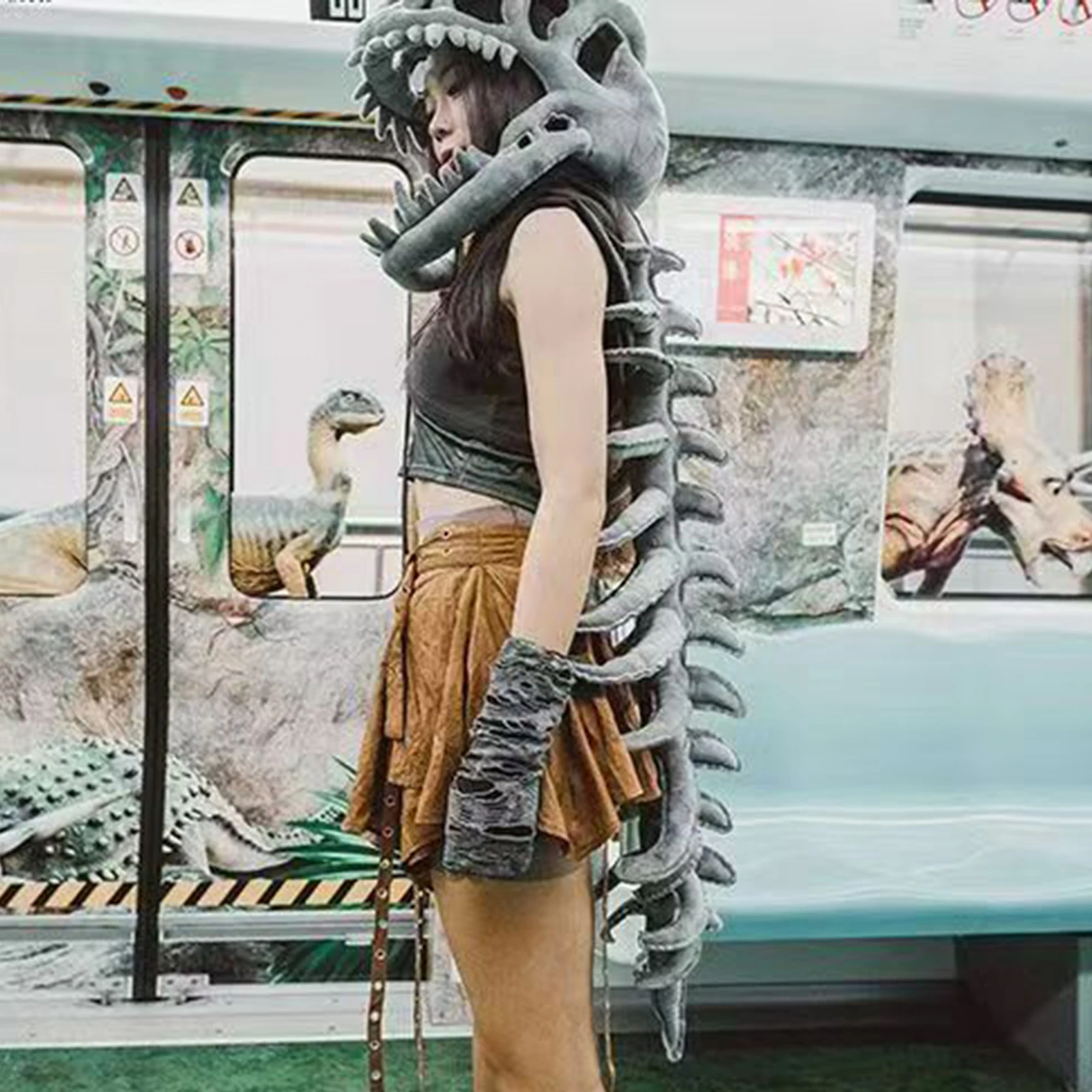 

3D реалистичный костюм со скелетом динозавра, комплект одежды с подвижной маской челюсти, светящаяся в темноте, вечеринка на Хэллоуин, косплей, креативный подарок