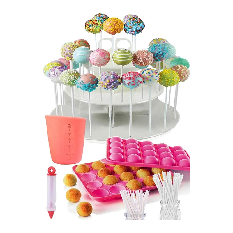 

Complete Silicone Cake Pop Maker Kit, with, Cake Pop Stand Holder, 120 Lollipop Sticks, Melting Pot, Decorating Pen ect.