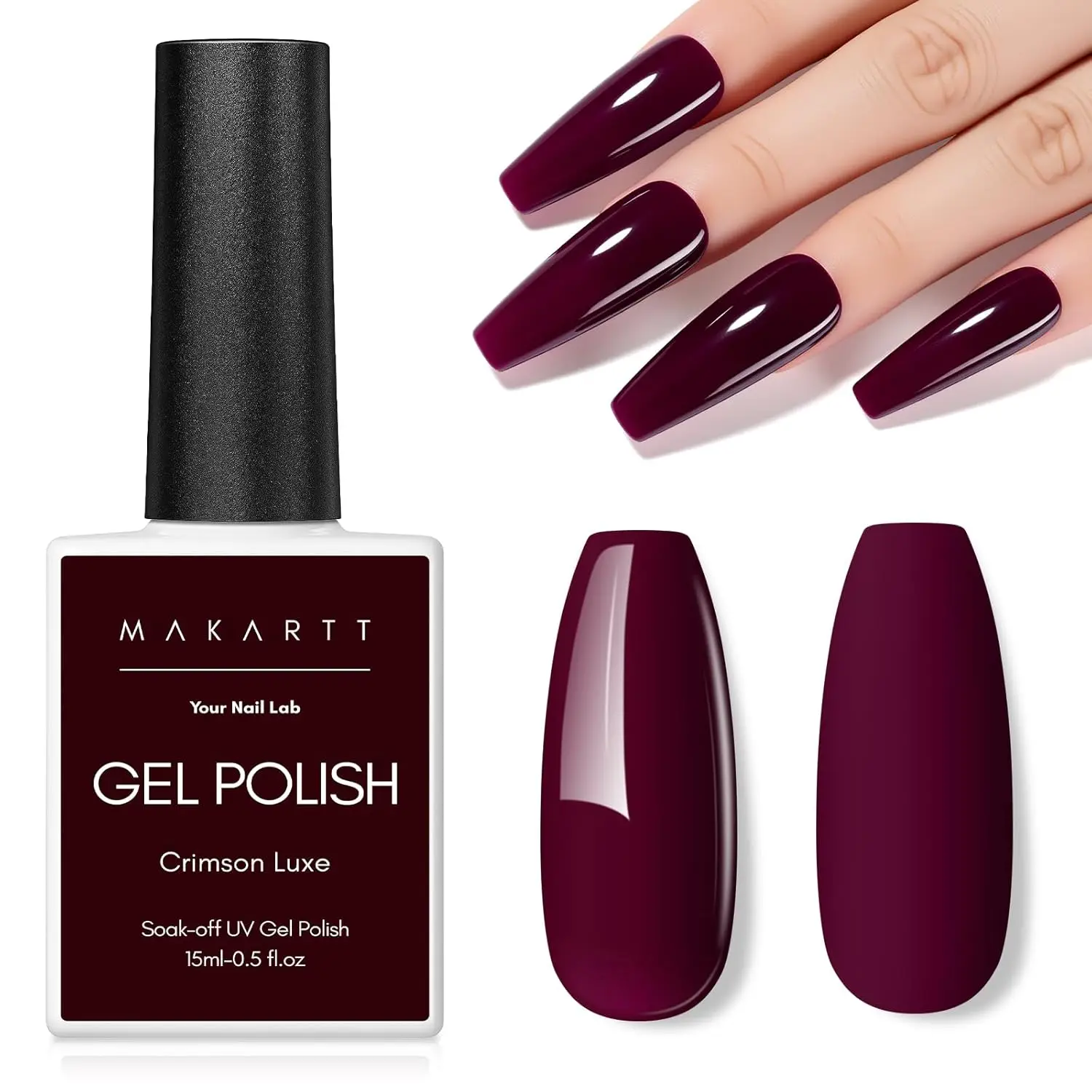 

Makartt Dark Red Burgundy Gel Polish: 15ml Maroon Red Gel Nail Polish Fall Winter Soak Off UV LED Lamp Art Manicure Salon DIY