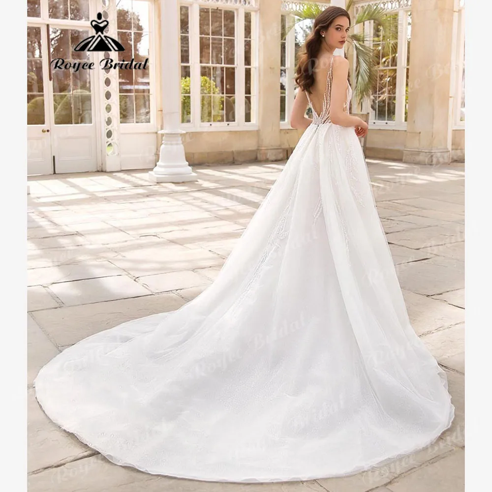 Elegant Split Side Plunging V Neck Wedding Dress for Bride 2024 Open Back Robe Civil Wedding Gown Custom Made sukienka na wesele