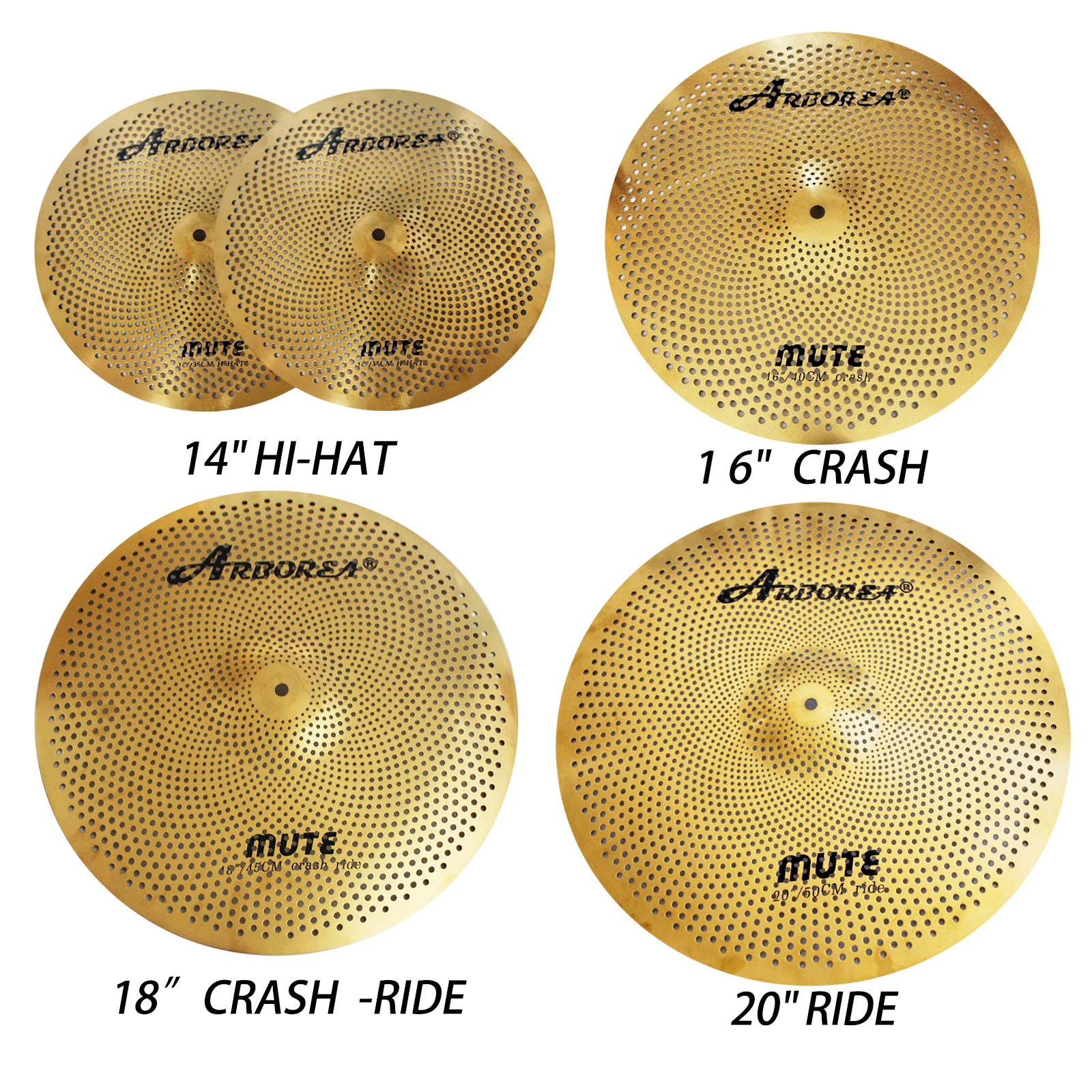 Arborea Silent Cymbal Set Alloy Mute Cymbal Pack 5 PCS 14''Hihat 16''Crash 18''Crash 20''Ride With Cymbal Bag Low Volume cymbals