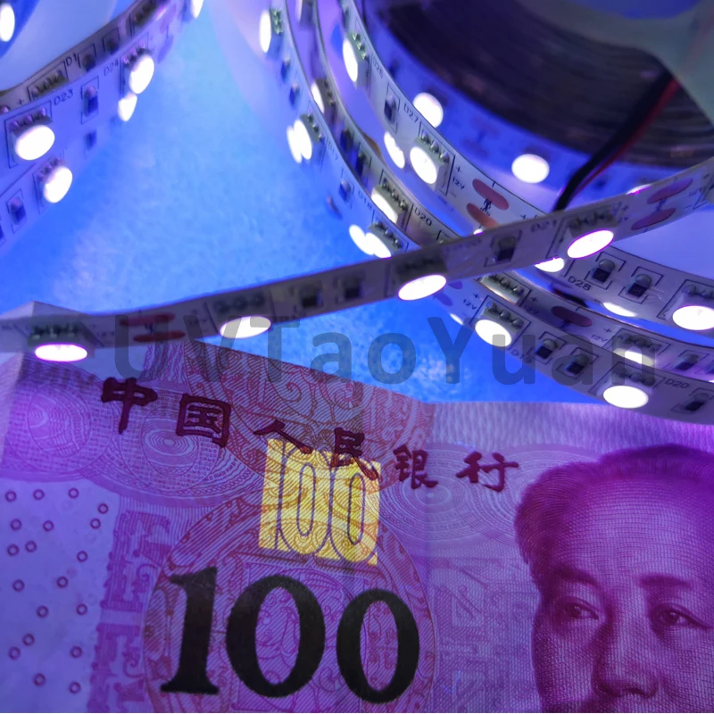 395nm UV LED Black Light Strip, Flexible SMD5050 60LED/m 12V 5M Adhesive Strip for Party Decor Nail UV Curing Stain Detection