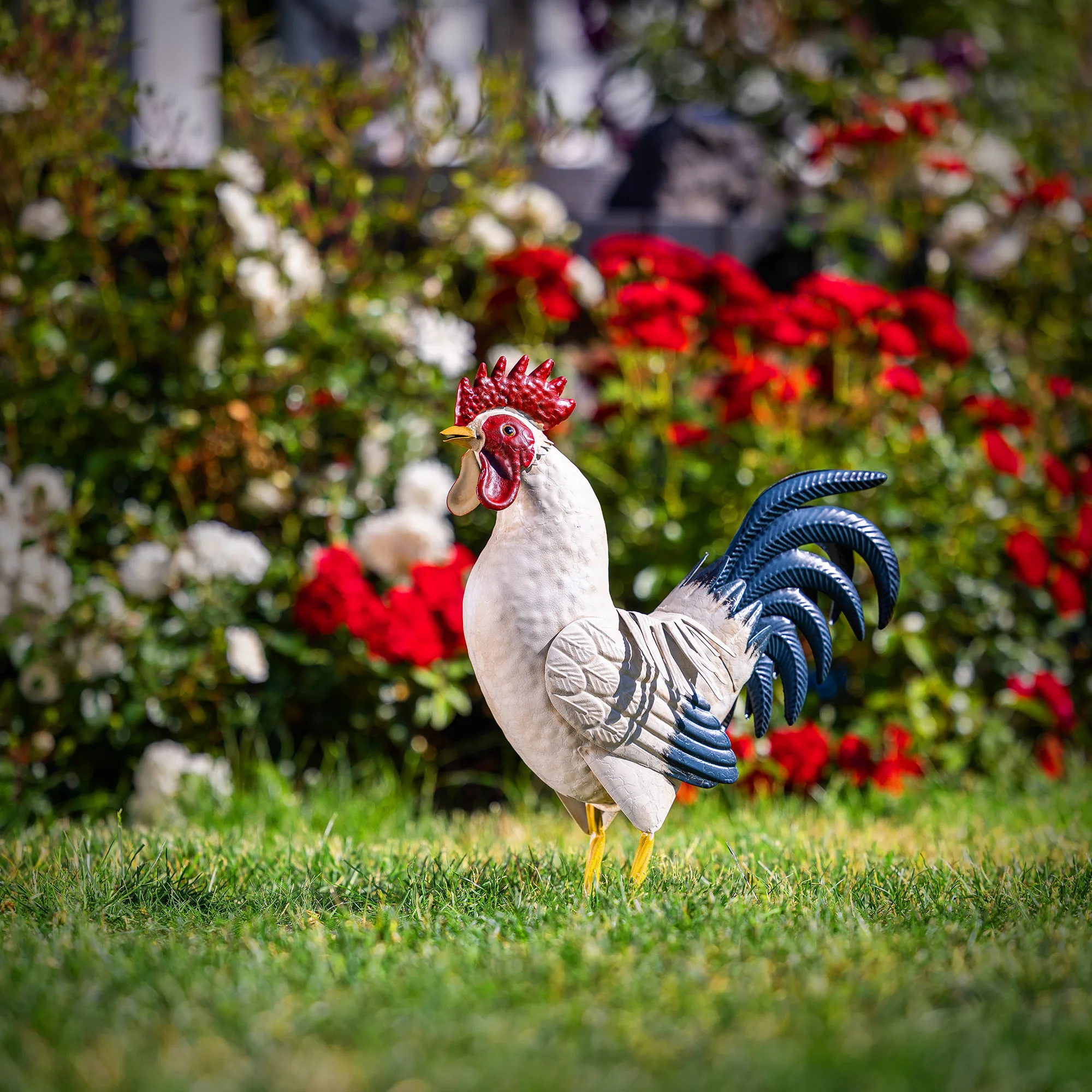 KADAX Tuinhaan Figuur 37 cm Witte Vogel Sierstaal Sculptuur Decor Gazondecoratie 1 St
