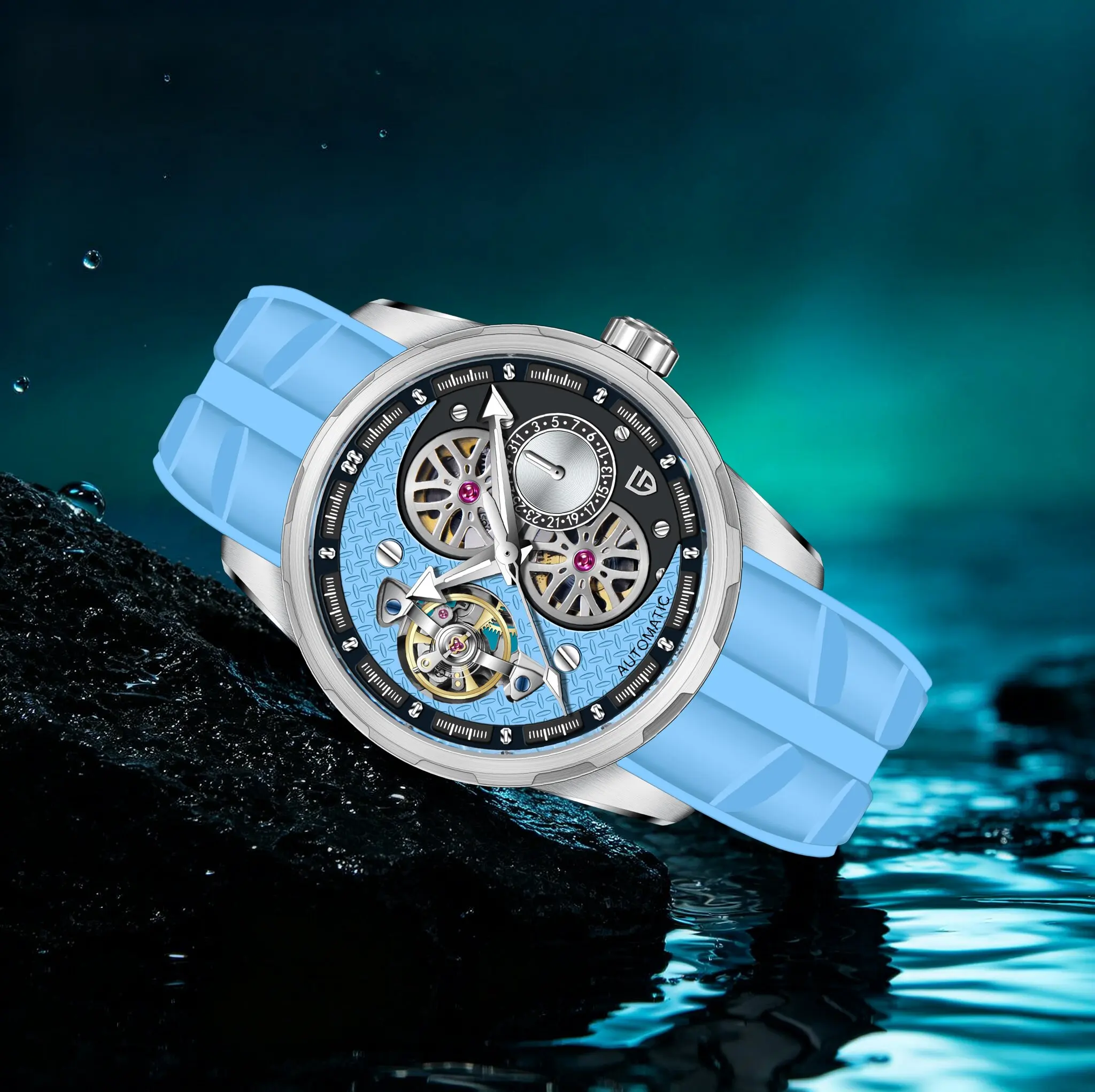 2026 PAGANI DESIGN Youthful Sporty Men's Automatic Mechanical Watch Skeleton Racing Dial Rubber Strap Luminous Waterproof Watch