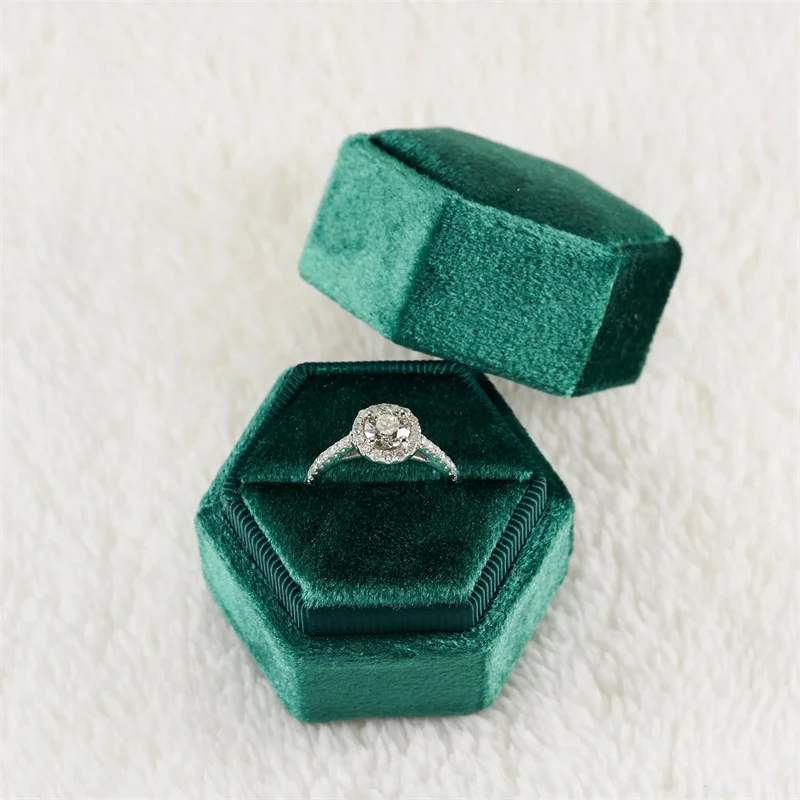 Green Hexagon Velvet Ring Box Single Or Double Slot for Graduation Engagement Ring, Bridal Photo Detail Props,Keepsake, Monogram