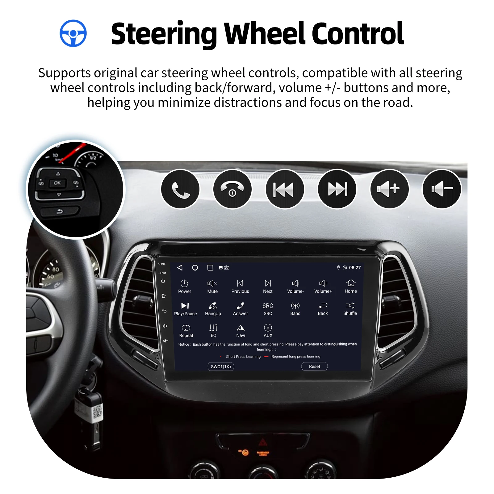 Autoradio ESSGOO Android 15 10 Zoll 4+64G/6+128G für Jeep Compass 2017-2020 Drahtloses CarPlay Android Auto GPS Navigation Bluetooth WiFi RDS Lenkradsteuerung Mirror Link Touchscreen – Detail 14