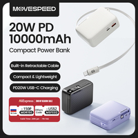 MOVESPEED P09 Mini Power Bank 10000mAh 22.5W Fast Charge Built-in Type C Cable Portable Battery for iPhone 16 15 iPad Galaxy S24