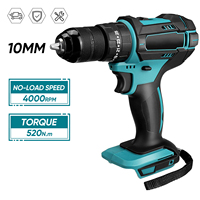3-in-1 4000rpm 520N.M Torque Electric Impact Drill 10mm Chuck Flat Drill Hammer Electric Screwdriver Compatible with Makita 18V