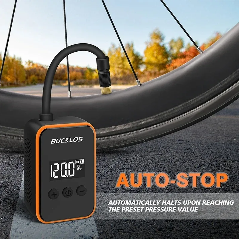 BUCKLOS Portable Electric Bike Pump 150PSI Type-C Rechargeable Air Inflator MTB Road Bicycle Pump AV FV Valve Cycling Pump