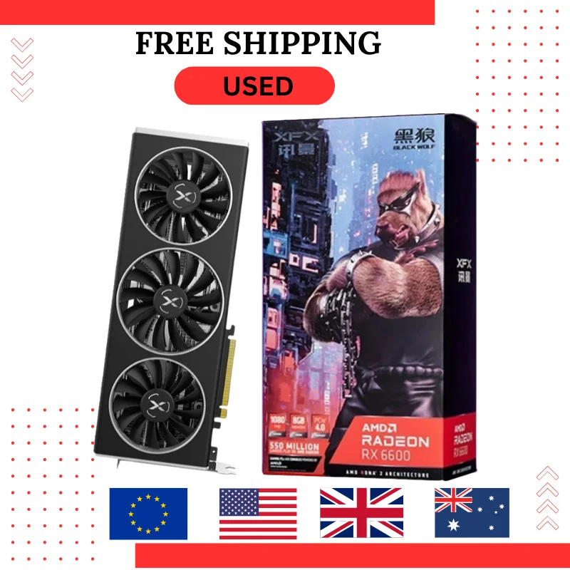 Usado xfx rx 6600 xt 6600xt rx6600 xt 8gb placa gráfica amd gpu radeon rx6600xt rx6600 xt gddr6 placas de vídeo desktop computador g