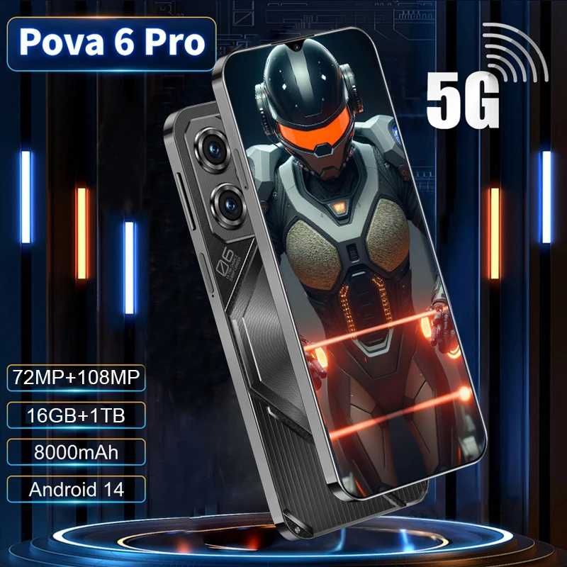 2025 New Pova 6 Pro smartphone Global version 16G+1T 6.8'' HD+ Android 14 6800mAh 4G/5G Networks 108MP mobile phone