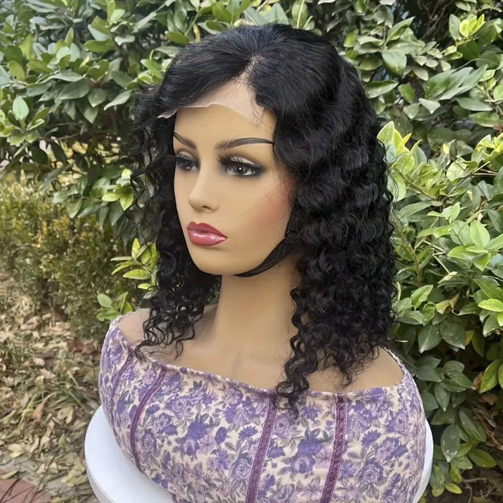 ショートで縮れ毛のカーリーボブ人毛ウィッグ、プレプラッキング済みディープウェーブ、透明サイドtパート人毛ボブウィッグ、レミー13x4レースフロントウィッグ