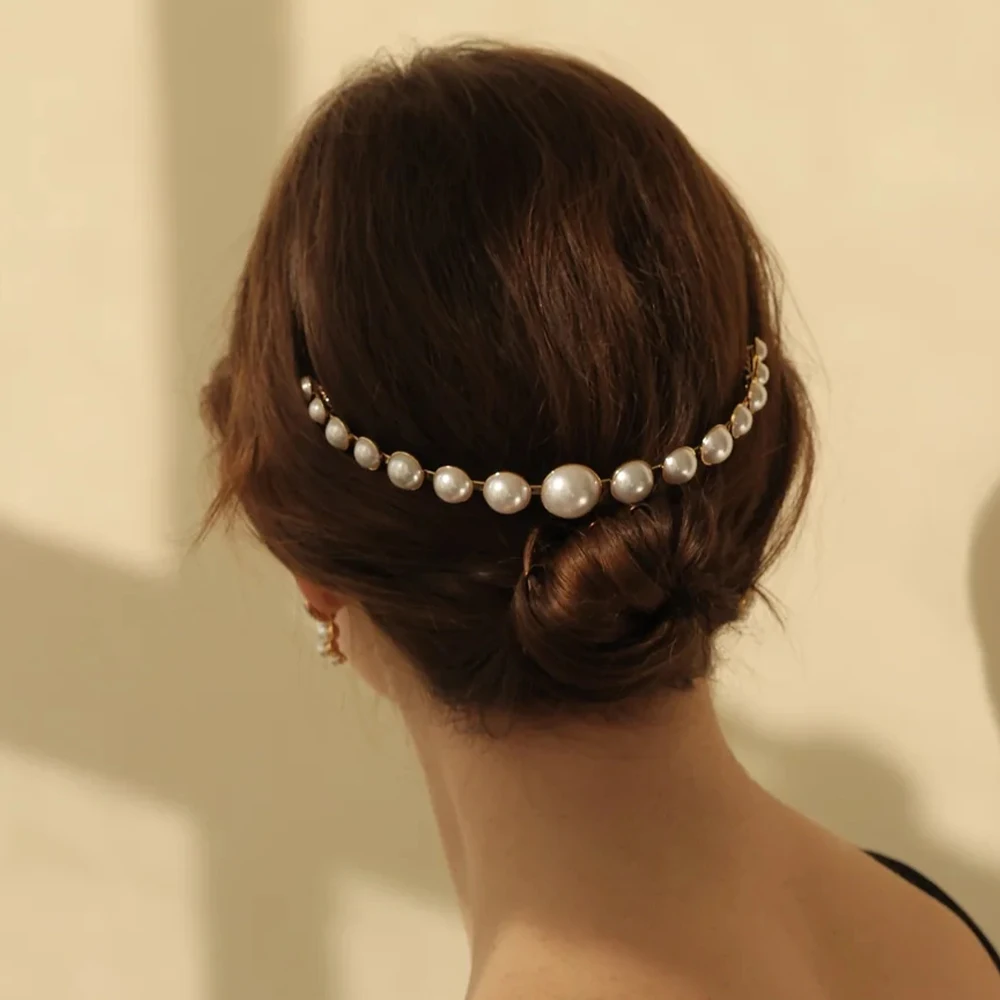 Fashion Big Pearl Halo Bridal Hair Comb Hair Y2k Accessories for Women Wedding Indian Princess Tiara Headband Jewelry Wholesale