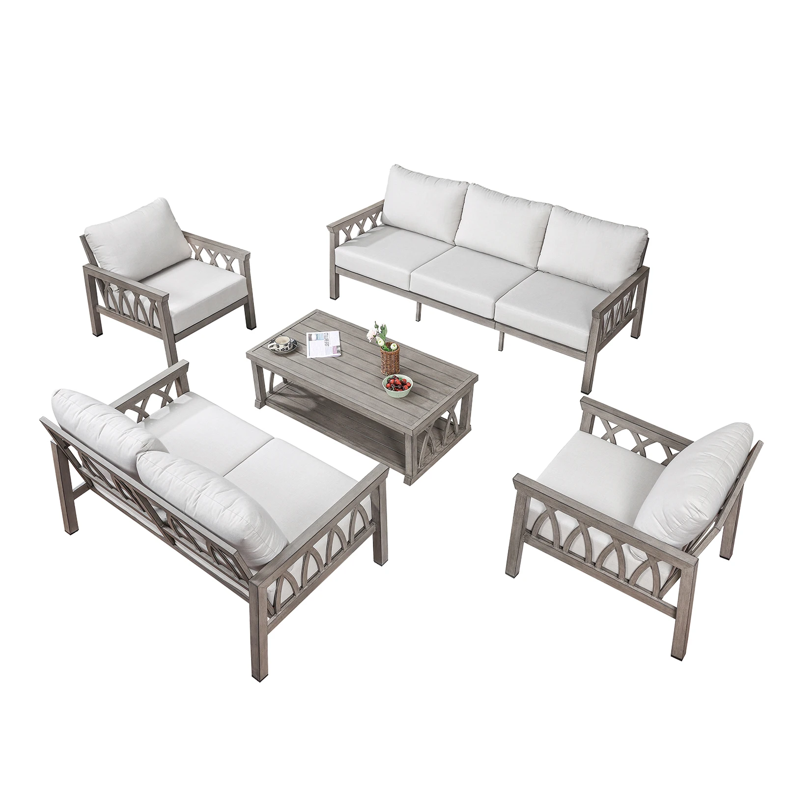 

SeeHill 5-Piece Aluminum Outdoor Sofa Set, Washable Cushions Rustproof Patio Furniture for Garden Deck