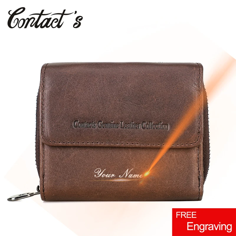 Contact's Women Wallet RFID Genuine Leather Female Purse Mini Card Holder Luxury Design Short Wallets Small Zipper Coin Pocket