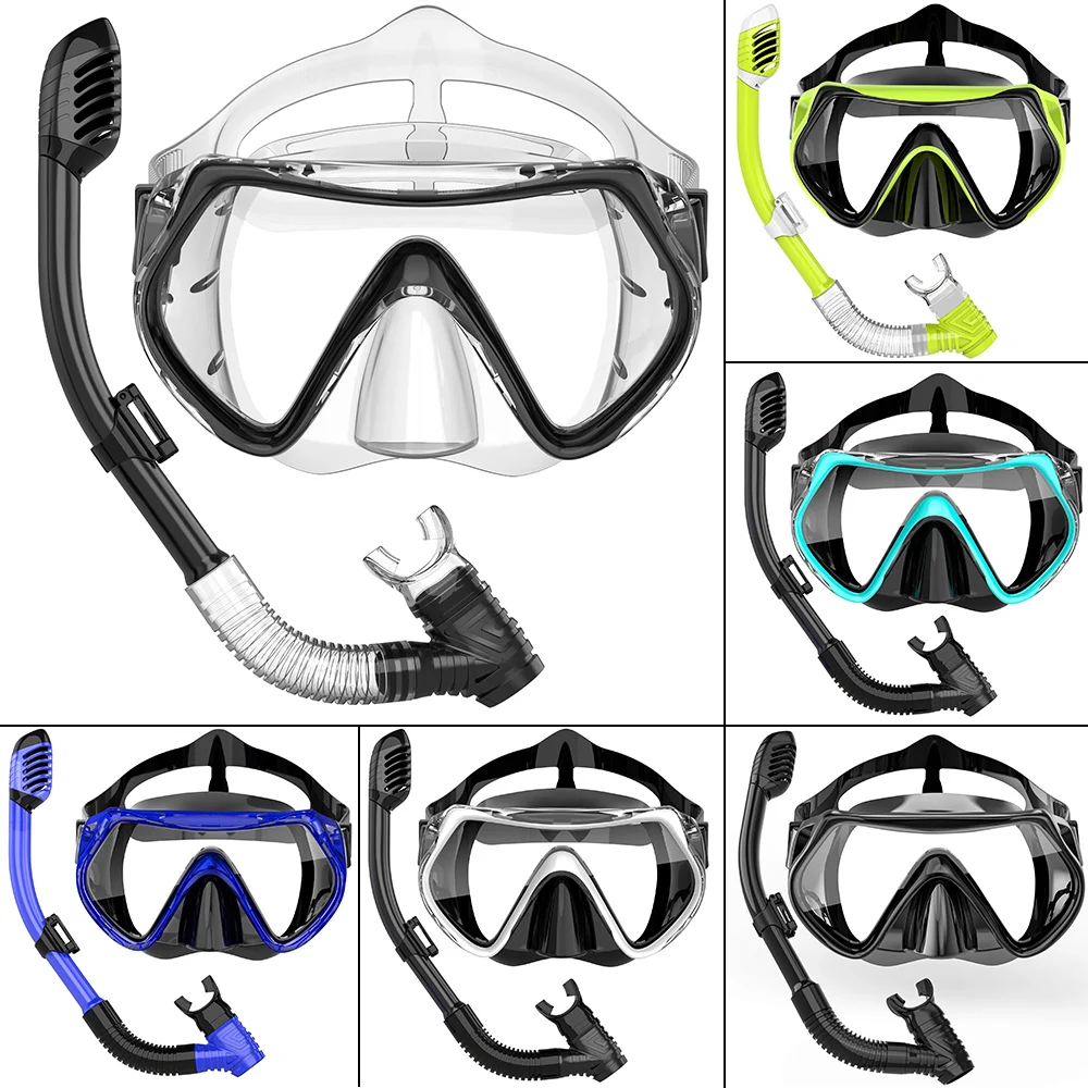 

Diving Snorkeling Mask Set for Kids Swimming Mask Child Free Diving Snorkel Mask Anti-Fog Swim Goggles with Nose Cover Big Frame