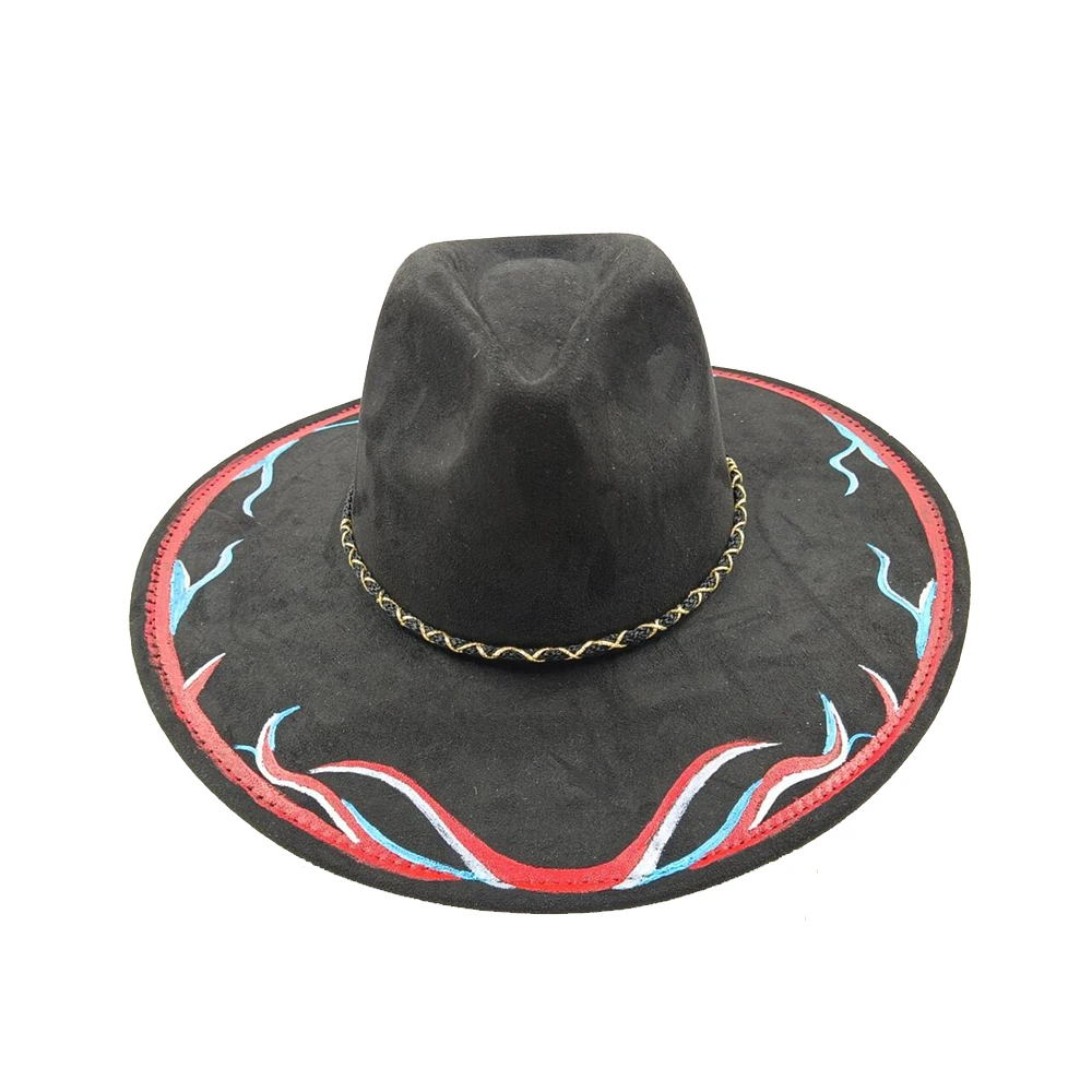 Suede fedora hat for women men diy hand painted retro church jazz hat panama fashion party hat