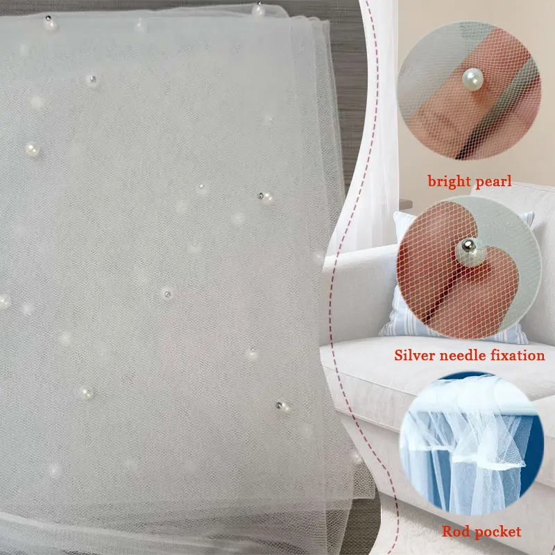 Weißer Perlen-Transparenter Tüll-Hintergrundvorhang - Helle Perleneinlage, Geeignet für Fotografie, Bühnendekoration und Heimdekoration – Detail 8