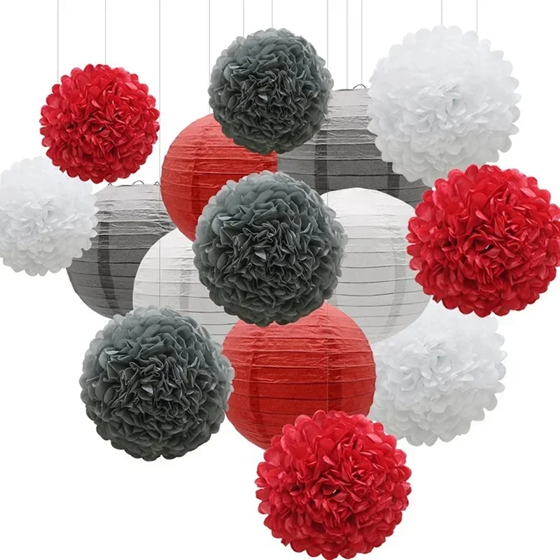 Lanterne décorative en papier blanc, rouge et argent, boule en nid d'abeille, pour fête d'anniversaire, mariage, pour enfant, décoration de maison, fournitures pour réception-cadeau pour bébé