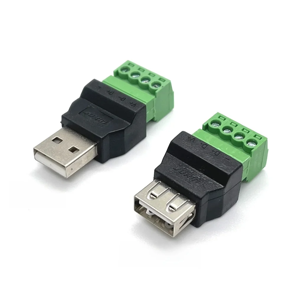 Connecteur USB 2.0 Type A mâle/femelle à vis à 4 broches, prise USB avec bouclier USB2.0 vers prise de Terminal à vis, 1 pièce