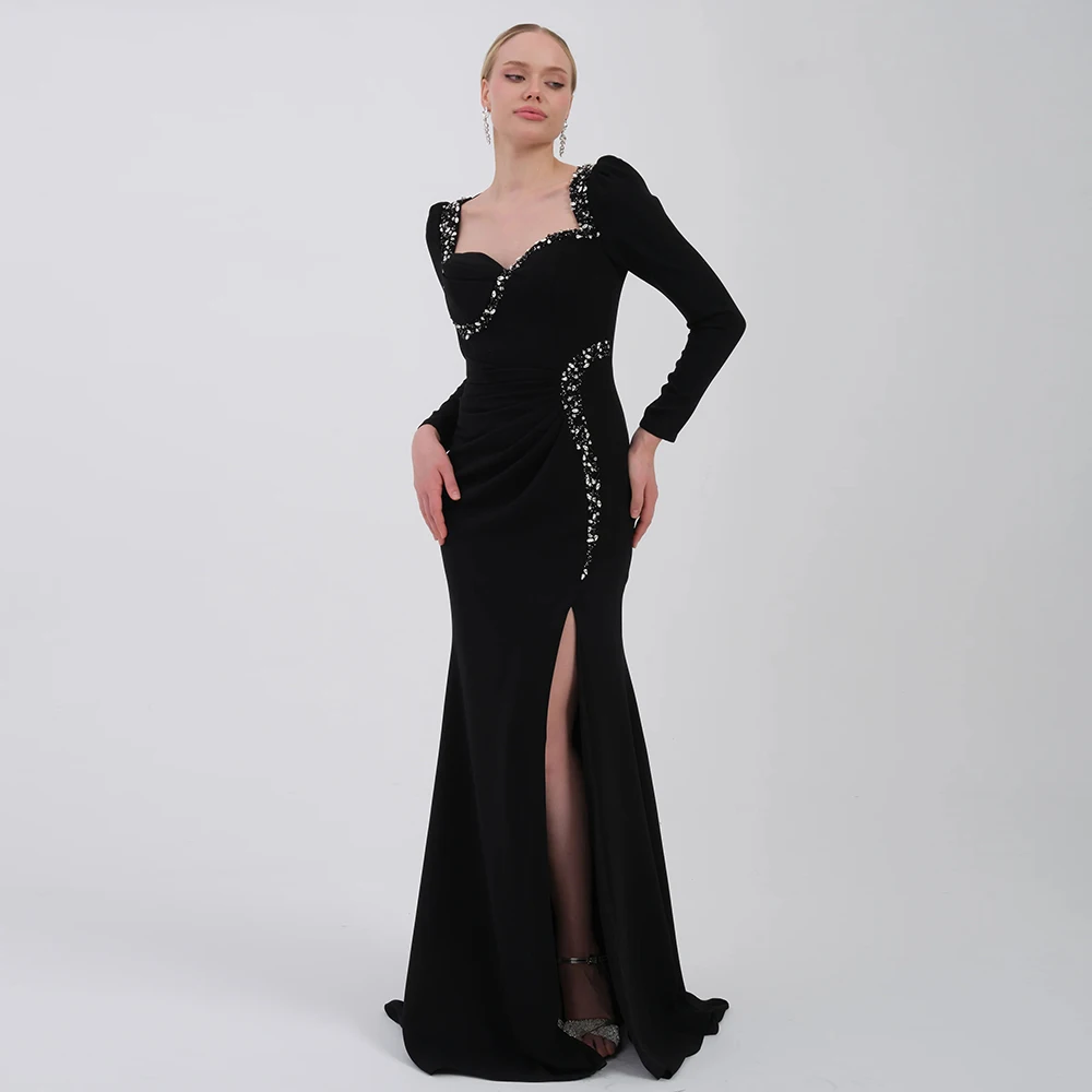 

Crystal Luxury Women Evening Dress Sweetheart Square Neck Prom Dresses for Celebrity Party Long Formal Pageant Gowns Customized