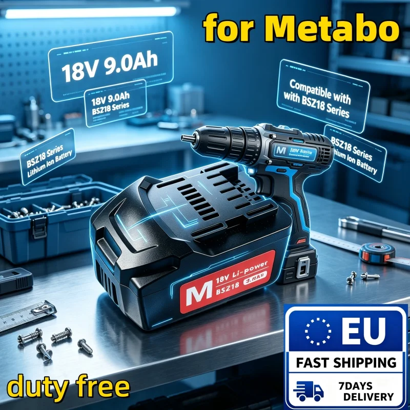 Nuovo Tipo di Batteria Ricaricabile agli Ioni di Litio 18V 9.0Ah per Utensili Elettrici Cordless Metabo BSZ18