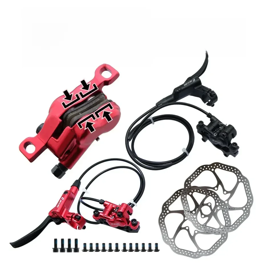 AliExpress nfox ZOOM HB-876 4 Piston Folding Mountain Bike Disc Hydraulic Brake Set Front 800 Rear 1400 Mm Mtb Bicycle Cramp Red Cycling Parts