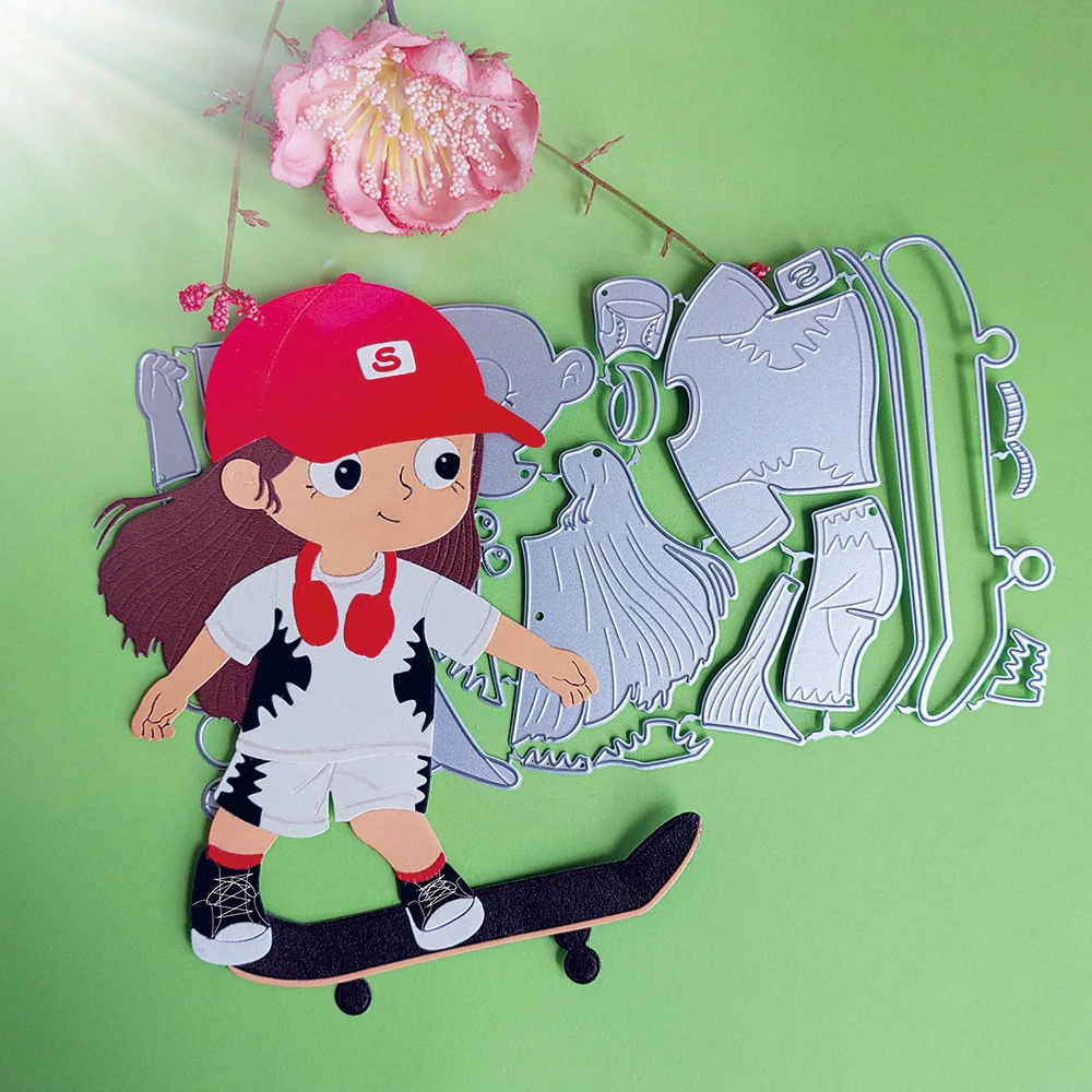 

Exquisite 17cm Skateboard Girl cutting dies DIY scrapbook, embossed card making, photo album decoration, handmade crafts